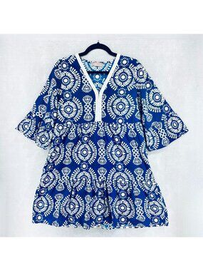 Saiph Lab Italian Dress Womens M Blue Floral Layered Mini Italy Chambray Preppy